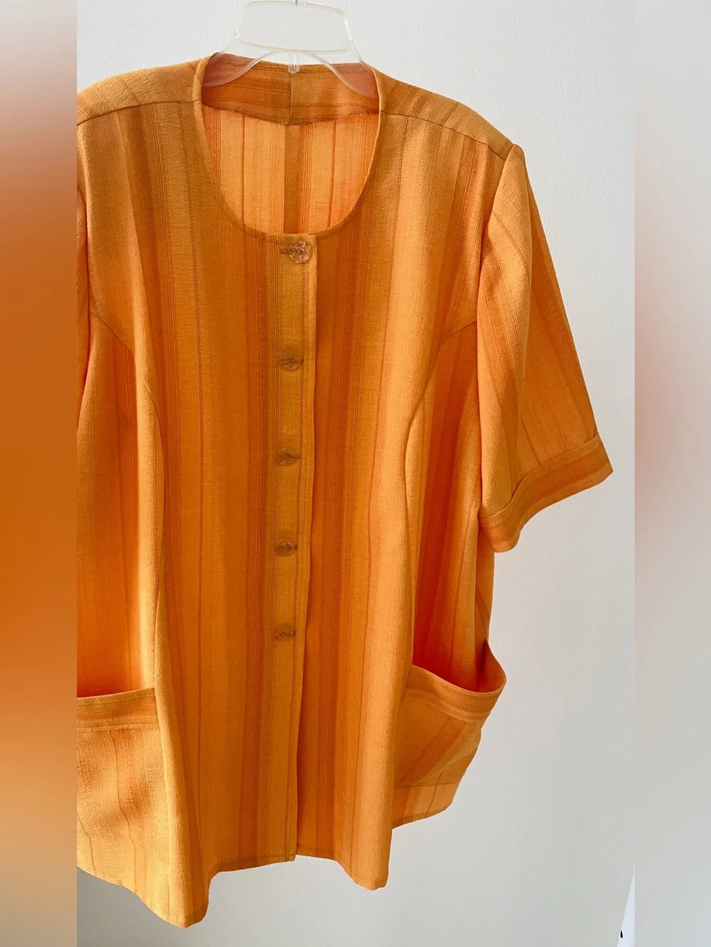 Women’s Textured Button Front Jacket Blazer Top Bright Orange Short Sleeve XXL